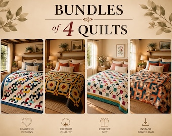 4 Quilt Patterns, Beginner-Friendly Modern And Classic Bundle | PDF Files | Clear Cutting Lists