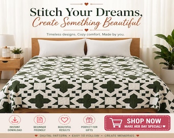Navy Star Quilt Pattern | Modern Twin Quilt (PDF Download) Size : 64" x 88"