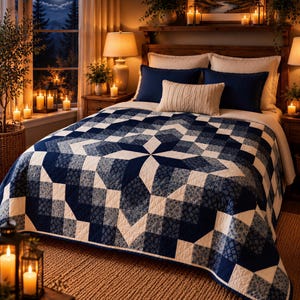 Aurora Star Quilt, Modern Patchwork Beginner | PDF Pattern, Tonal Low-Volume To High-Contrast | 108x108