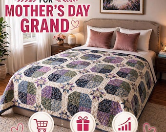 Prism Garden Quilt, Modern Patchwork Pattern | PDF Download, Finished 92"x107" - Clear Steps, Scrappy Friendly