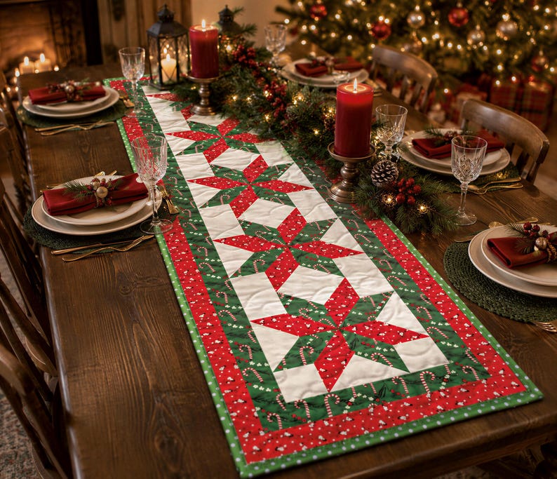 Christmas Table Runner Pattern PDF - Quilted Star Runner 20x68, Instant ...