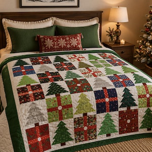 Christmas Tree Quilt Pattern - Gift Box Blocks, Queen Size PDF, Instant Download