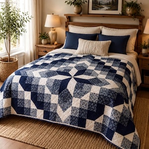 Aurora Star Quilt, Modern Patchwork Beginner | PDF Pattern, Tonal Low-Volume To High-Contrast | 108x108
