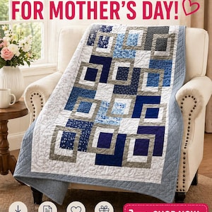 Patrón de colcha Midnight Frames, patchwork geométrico fácil (PDF) Tamaño: 56" x 72"