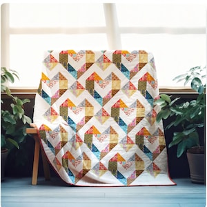 Sonnenstrahlenmuster, modernes geometrisches Quilt-Design, anfängerfreundlich – klare Linien beim Zusammennähen | PDF-Schnittmuster | Fertige Größe: 130 x 168 cm