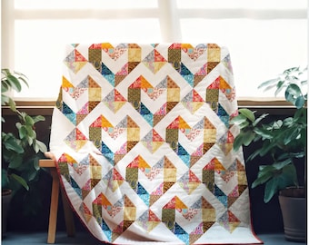 Sunburst Path Design, Modern Geometric Quilt, Beginner Friendly - Clean Lines Piecing | PDF Pattern | 51" x 66" Finished