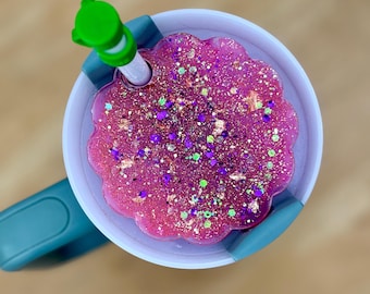 Pink Glitter Tumbler Lid Topper, Sparkly Resin Cup Accessory, Made to Fit Stanley Quencher 2.0 40oz