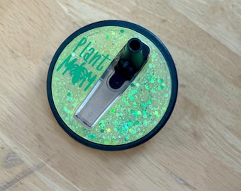 Plant Mom HydroJug 40oz Topper – Green Glitter Tumbler Lid Insert | Cute Plant Lover Cup Accessory | HydroJug Flip Straw Decor