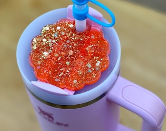 Pink Glitter Tumbler Lid Topper, Sparkly Resin Cup Accessory, Made to Fit Stanley Quencher 2.0 30oz