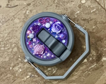 Stanley IceFlow 2.0 30oz Topper | Purple Glam Floral Lid Charm | Kawaii Pearl & Bow Cup Accessory | Glitter Resin Stanley IceFlow Topper