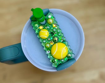 Tennis Glitter Tumbler Topper – Made to Fit Stanley Quencher 2.0 40oz | Tennis Lover Cup Accessory | Tennis Mom Straw Topper | Game Day Cup