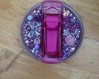 Amethyst Wishes Stanley ProTour 40 oz Flip Straw Topper | Purple Glitter Bow & Butterfly Tumbler Lid Decor | Handmade Stanley Accessory