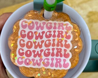Yeehaw Glitter Babe | 40oz Stanley Lid Plate | Retro Cowgirl with Peachy Glitter Vibes