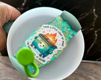 Stanley 40oz Tumbler Topper – Glitter Resin Lid Plate with Dumpster Fire Design | Funny Cup Accessory Gift