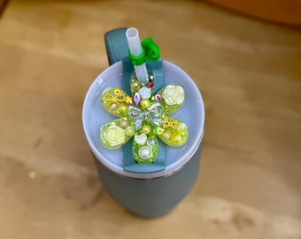 Golden Bloom Floral Tumbler Topper | Fits Stanley Quencher 2.0 40oz | Handmade Resin Cup Charm | Straw Topper Accessory