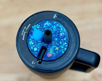 Ocean Whale Tumbler Lid Topper, Blue Glitter Resin Cup Accessory, Under the Sea Lid Charm, Made to Fit BrüMate Era