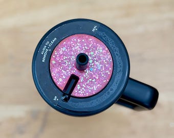 Hot Pink Glitter Tumbler Lid Topper, Sparkly Pink Resin Cup Accessory, Made to Fit BrüMate Era