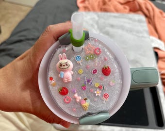 Strawberry Pink Kawaii Topper fits Stanley Lid – 30oz | Kawaii Fruit & Sweet Theme | Handmade Resin Tumbler Topper