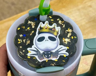 King of the Shadows | 40oz Stanley Lid Plate | Crowned Jack Skellington with Gold Foil & Black Glitter