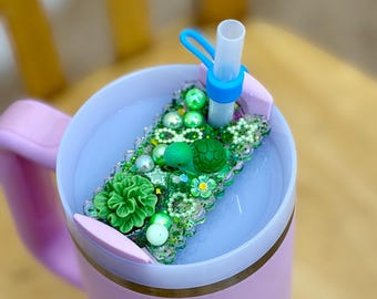 Green Turtle Straw Topper | Handmade Glitter Floral Cup Accessory | Made to Fit Stanley Quencher 2.0 30oz | Nature Inspired Tumbler Charm
