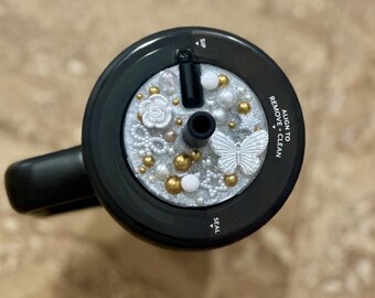 Champagne Pearl Brumate Era Topper | White & Gold Butterfly Rhinestone Lid Cover | Handmade Elegant Glitter Tumbler Accessory | NaNeys