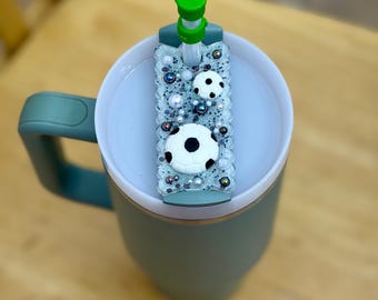 Soccer Glitter Tumbler Topper – Made to Fit Stanley Quencher 2.0 40oz | Soccer Mom Cup Accessory | Game Day Straw Topper | Soccer Girl Cup