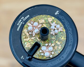Gold Pearl Tumbler Lid Topper, Elegant Glitter Resin Cup Accessory, Made to Fit BrüMate Era