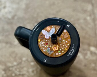 Amber Orange Butterfly Brumate Era Topper | Handmade Pearl & Floral Rhinestone Lid Cover | Warm Glitter Tumbler Accessory | NaNeys