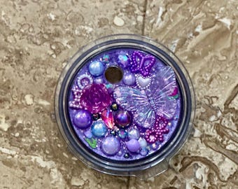 Purple Butterfly YETI Topper | Fits 16oz 20oz 24oz Yeti w/ Straw | Fairycore Glitter Cup Charm | Pearl & Gem Lid Decor