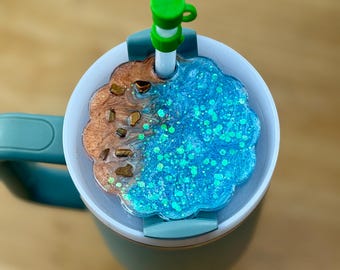 Beach Waves Stanley Topper | Ocean Resin Lid Cover for Stanley Quencher 2.0 40oz | Coastal Glitter Tumbler Accessory | Beach Lover Gift