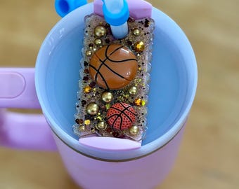 Basketball Glitter Tumbler Topper – Made to Fit Stanley Quencher 2.0 30oz | Basketball Mom Cup Accessory | Sports Straw Topper | Game Day