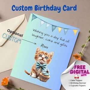 Cartão de aniversário personalizado, cartão de aniversário para impressão, cartão de felicitações para download digital para adultos ou crianças, cartão de aniversário personalizado para homens ou mulheres