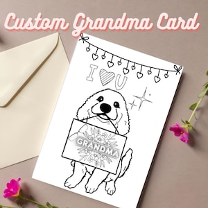 Cute Printable Mothers Day or Grandma Birthday Card to Color, Digital Download Mother&#39;s Day Card to Color, Grandma Gift Idea with Cute Dog