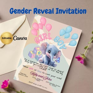 Editable Gender Reveal Invitation, Digital Download Gender Reveal Invite, Printable Template for Party Gender Reveal