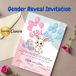 Editable Gender Reveal Invitation, Digital Download Gender Reveal Invite, Printable Template for Party Gender Reveal