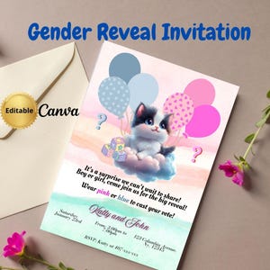 Editable Gender Reveal Invitation, Digital Download Gender Reveal Invite, Printable Template for Party Gender Reveal