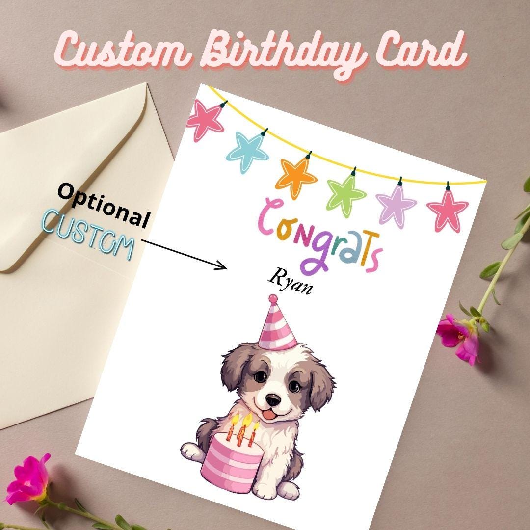 Custom Birthday Card, Printable Birthday Card Puppy Design, Cute ...
