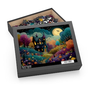 Halloween Puzzle, Spooky Decor, Fall Activity, Witchy Autumn Decor Gift, Haunted House Halloween Puzzle, Spooky Jigsaw for Adults & Kids
