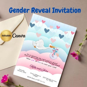 Editable Gender Reveal Invitation, Digital Download Gender Reveal Invite, Printable Template for Party Gender Reveal