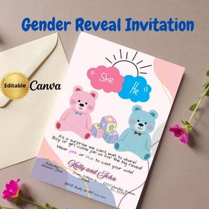 Editable Gender Reveal Invitation, Digital Download Gender Reveal Invite, Printable Template for Party Gender Reveal