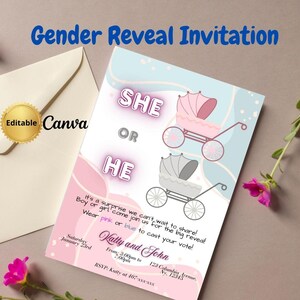 Editable Gender Reveal Invitation, Digital Download Gender Reveal Invite, Printable Template for Party Gender Reveal