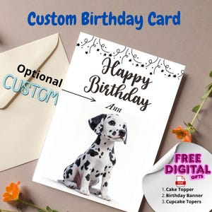 Custom & Printable Birthday Card with Dalmatian Dog, Digital Greeting Card for Adult or Kid, Personalized Birthday Card for Men or Woman