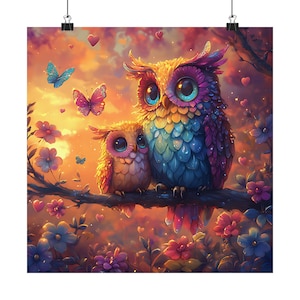 Whimsical Owl Poster, Baby Room Wall Art, Nursery Decor for Girls, Cute Animal Print for Kids Gift