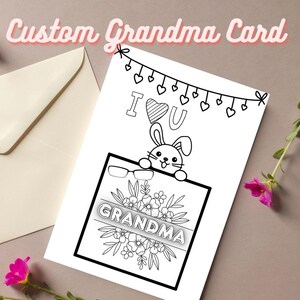 Cute Printable Mothers Day or Grandma Birthday Card, Digital Download Mother&#39;s Day Card to Color, Grandma Gift Idea with Cute Rabbit