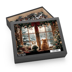 Christmas Cat Puzzle for Winter Decor, Holiday Jigsaw Gift for Cat Lovers, Winter Cats Puzzle, Christmas Family Activity