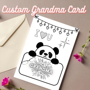 Cute Printable Mothers Day or Grandma Birthday Card, Digital Download Mother&#39;s Day Card to Color, Grandma Gift Idea with Cute Panda Bear