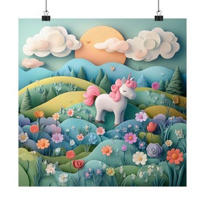 Whimsical Unicorn Poster, Baby Room Wall Art, Nursery Decor for Girls, Cute Animal Print for Kids Gift