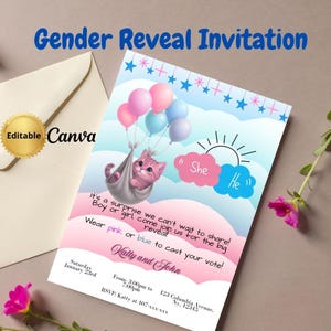 Editable Gender Reveal Invitation, Digital Download Gender Reveal Invite, Printable Template for Party Gender Reveal