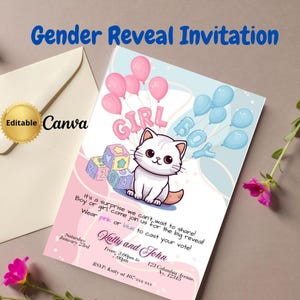 Editable Gender Reveal Invitation, Digital Download Gender Reveal Invite, Printable Template for Party Gender Reveal