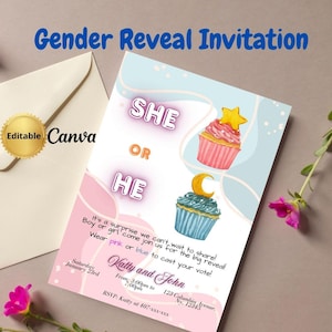 Editable Gender Reveal Invitation, Digital Download Gender Reveal Invite, Printable Template for Party Gender Reveal